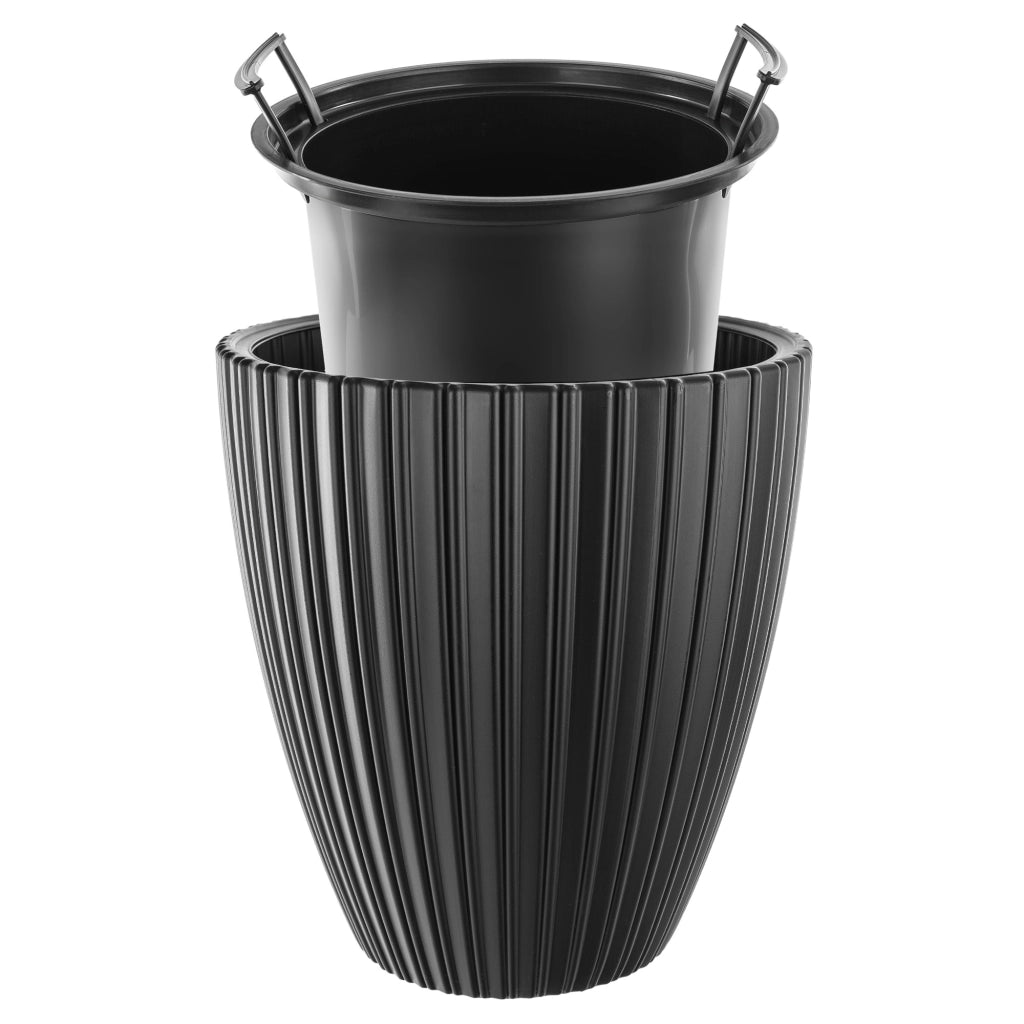 Vaso da fiori KADAX da 40 cm con coperchio e inserto, in plastica nera.