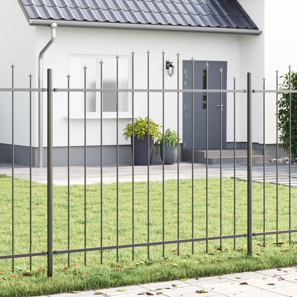 Recinzione da Giardino  con Parte Superiore a Palla Grigia 13.6x1.5 m in Acciaio