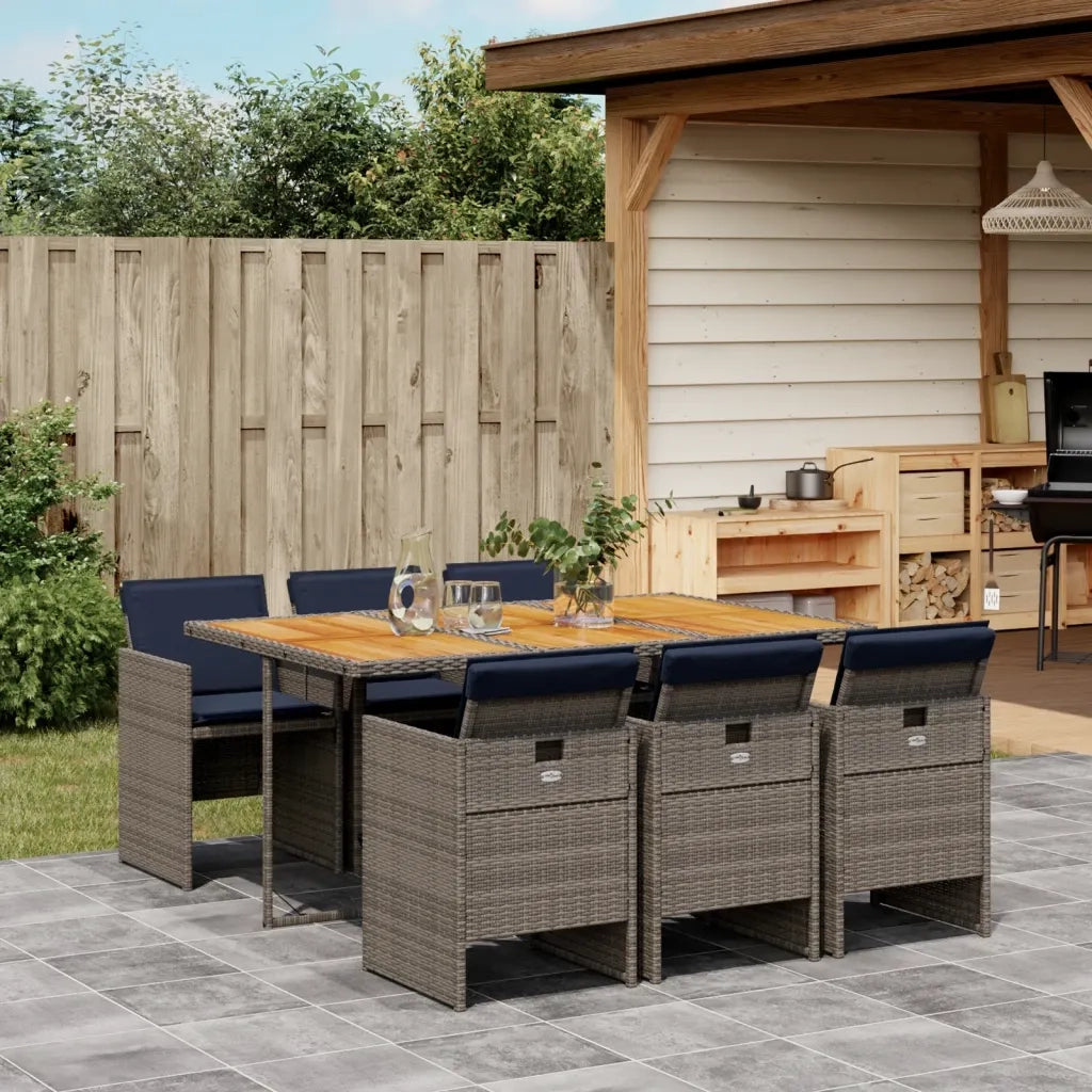 Set da pranzo da giardino da 7 pz con Cuscini in Polyrattan Grigio 3277684