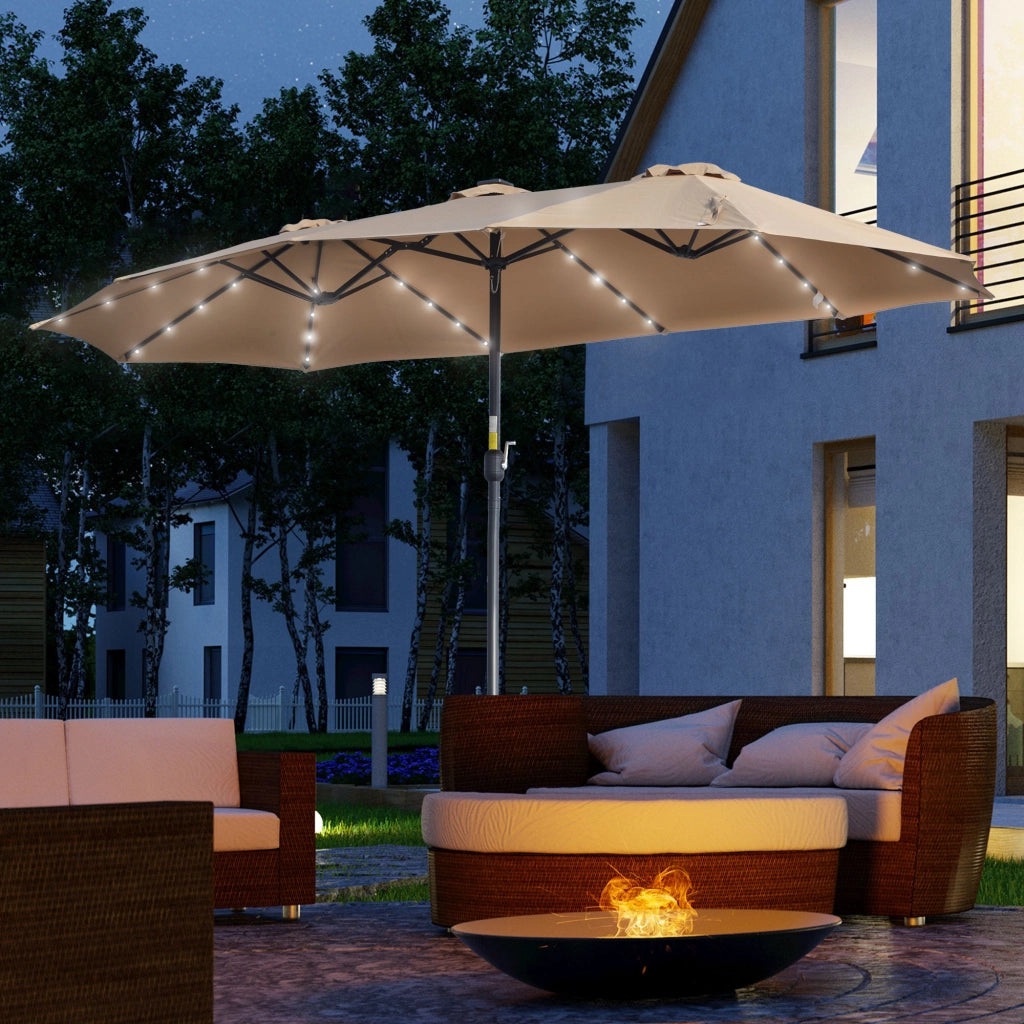 Ombrellone Doppio LED 450x265 cm ¨C Xylo ¨C Beige con 48 Luci per Giardino Terrazza
