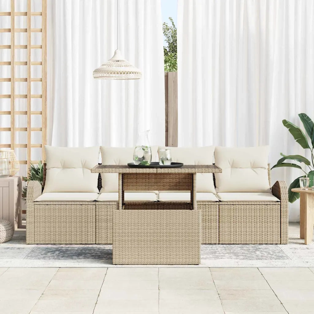 Set Divano da Giardino con cuscino 5 pcs Beige Poly Rattan 3348547