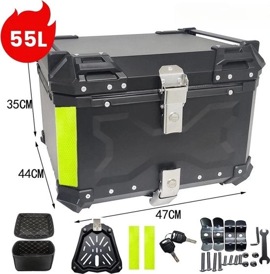 Borsa per Moto in Alluminio da 55L - Nero - Spazio di Carico Robusto per Casco e Accessori