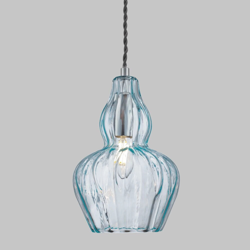 Lampada sospesa Maytoni Eustoma vetro blu cromo E14 Ø16