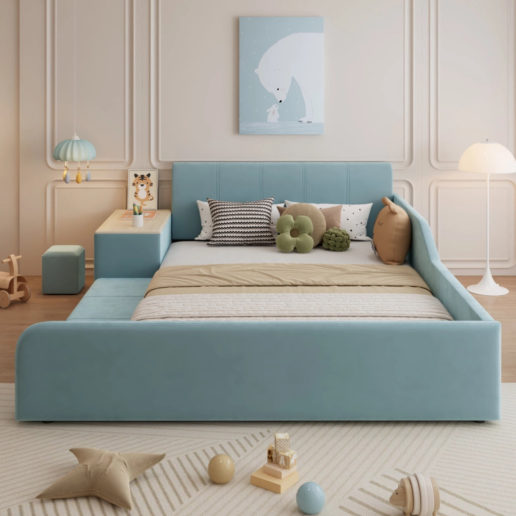 letto imbottito velluto blu 140x200 cm