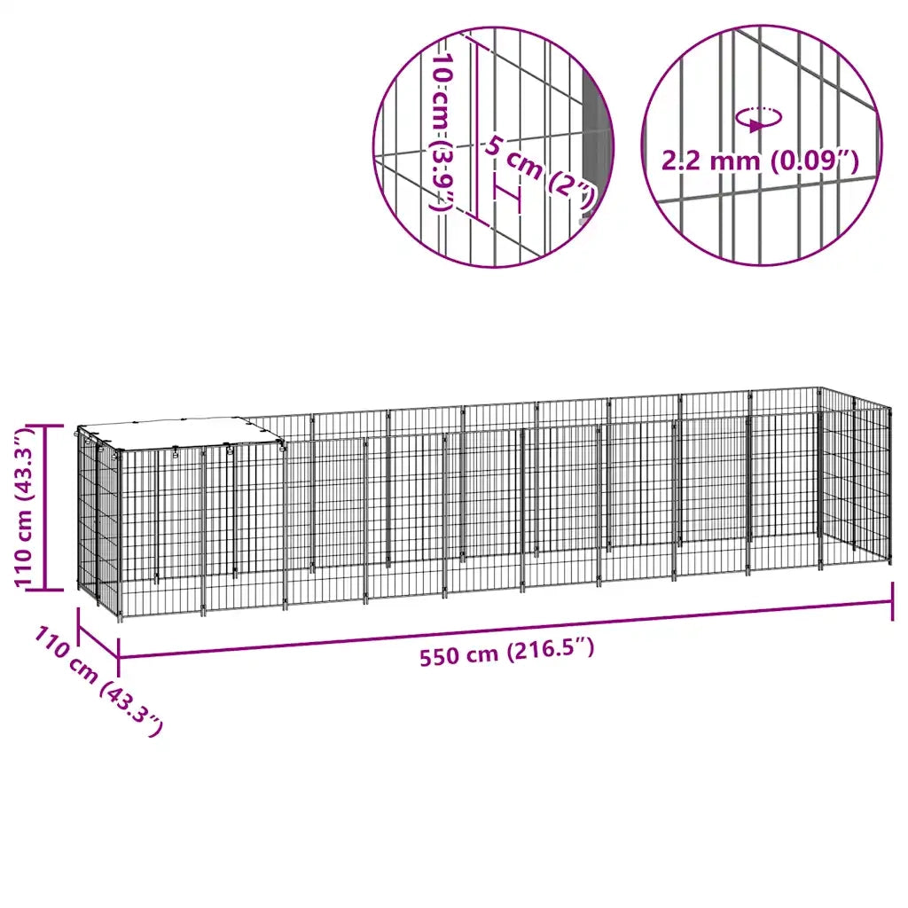 Gabbia per Cani Nera 6,05 m² in Acciaio 3082201