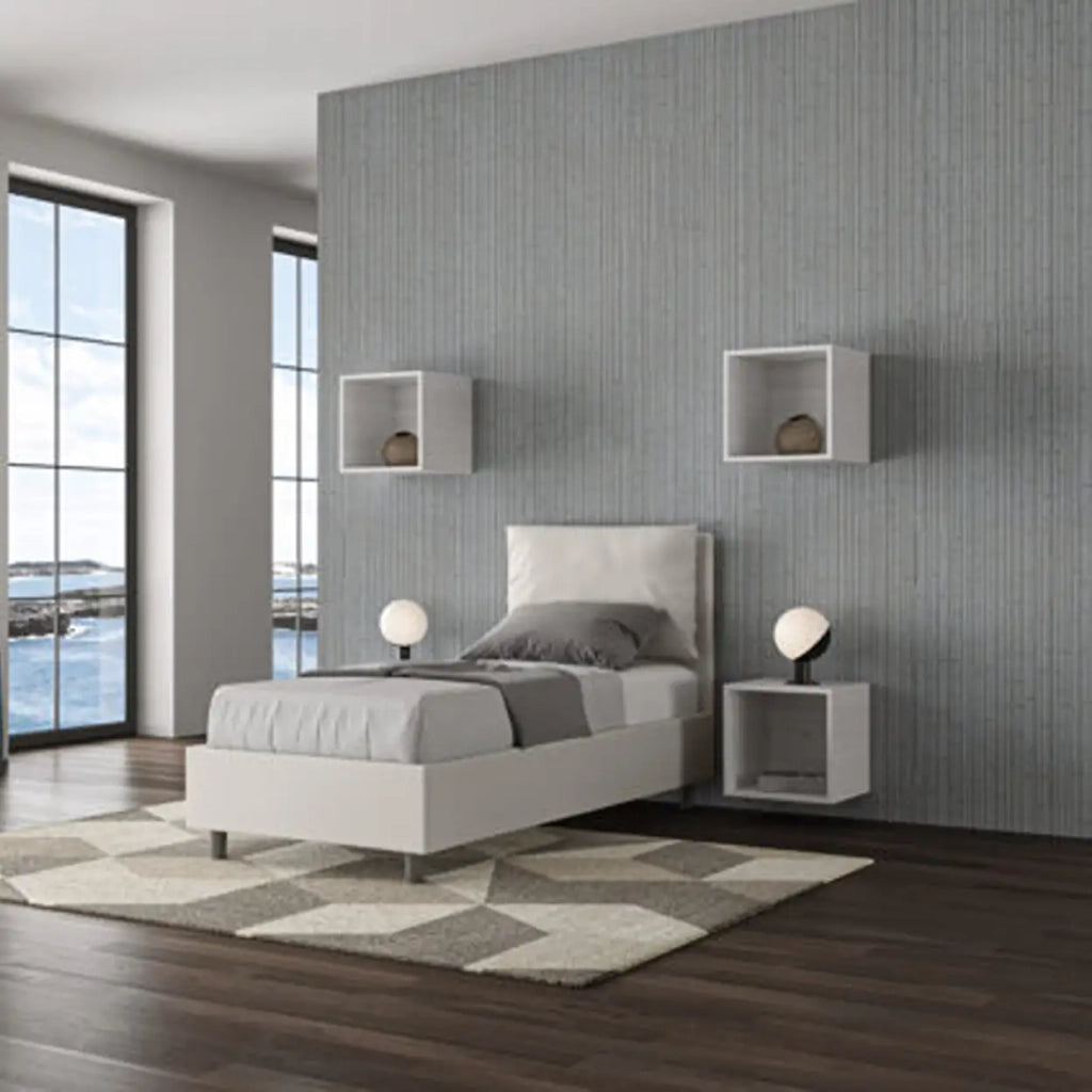 Letto singolo senza rete imbottito 80x190 similpelle bianco Antea