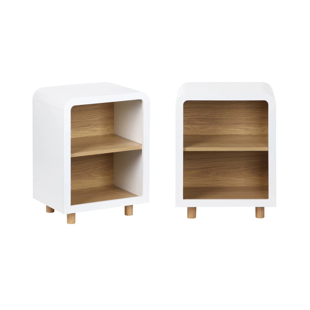Set 2 comodini effetto legno con 2 nicchie , bianco