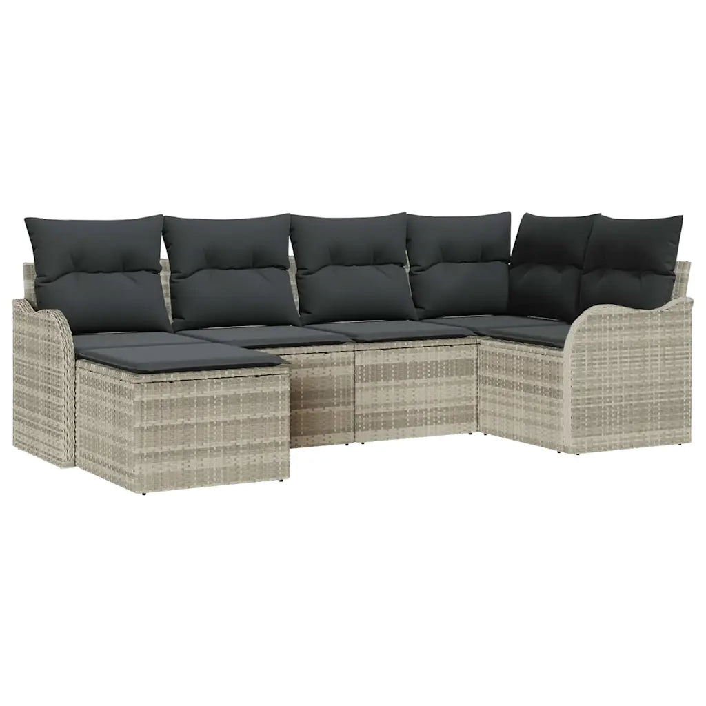 Set Divano da Giardino 6 pcs Grigio chiaro Poly Rattan