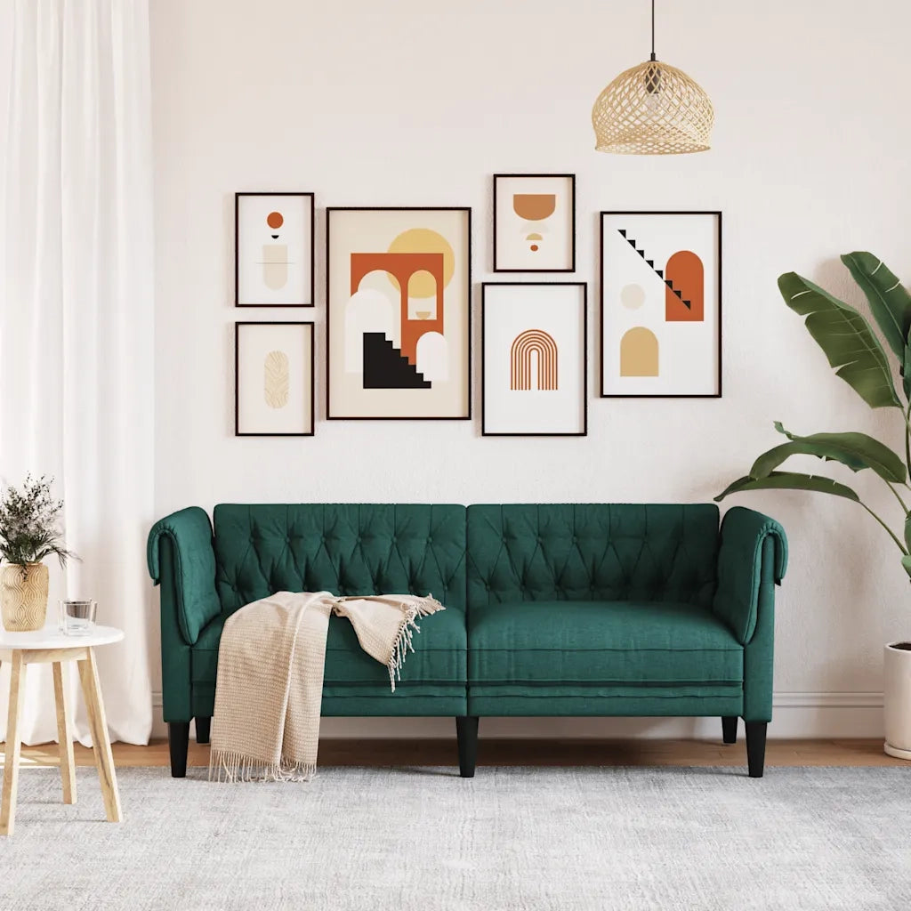 Divano Chesterfield a 2 Posti-Sofa 2 Posti-Divanetto Verde Scuro in Tessuto