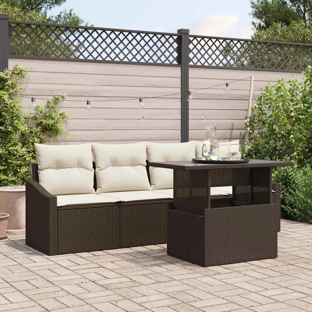 Set Divano da Giardino 5 pcs Marrone e Crema polyrattan