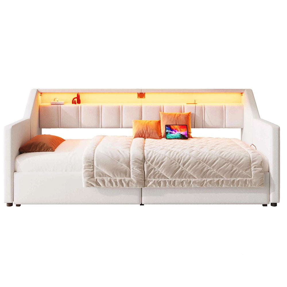 Daybed - Xylo - 90x200 cm LED USB 2 cassetti beige