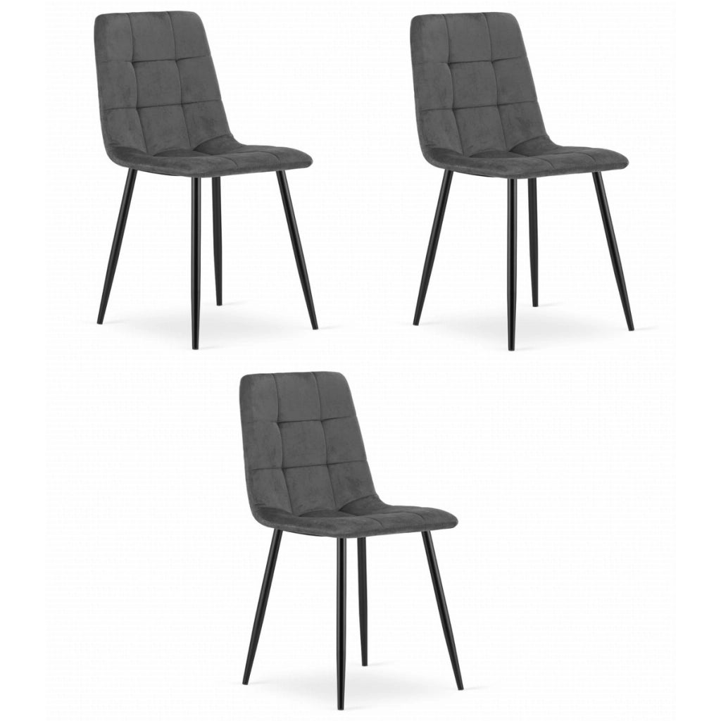 Set di 3 Sedie Kara in Velluto Grigio Antracite