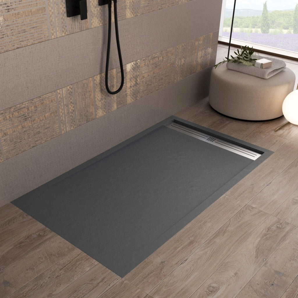 Piatto doccia in marmoresina grigio scuro effetto pietra cemento relax, misura 90x150