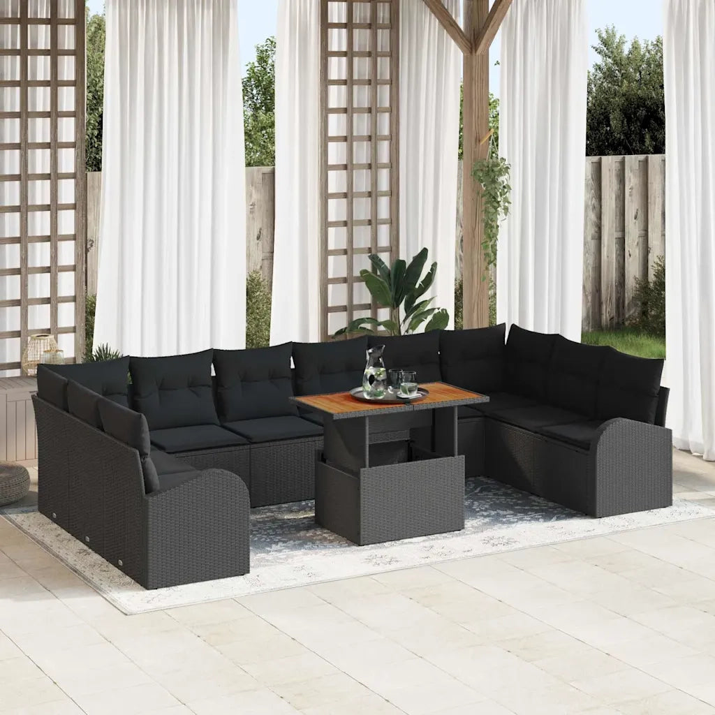Set Divano da Giardino 11 pcs Nero Poly Rattan 3358375