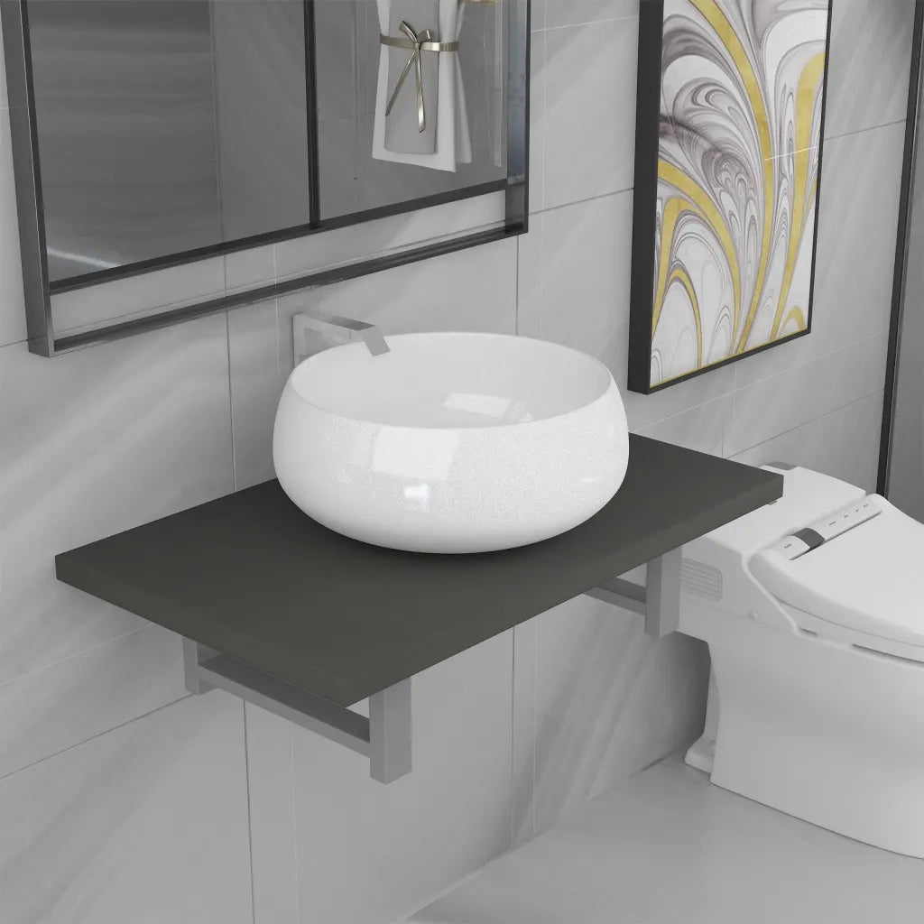 Set Mobili da Bagno | Armadio da bagno 2 pz Ceramica Grigio