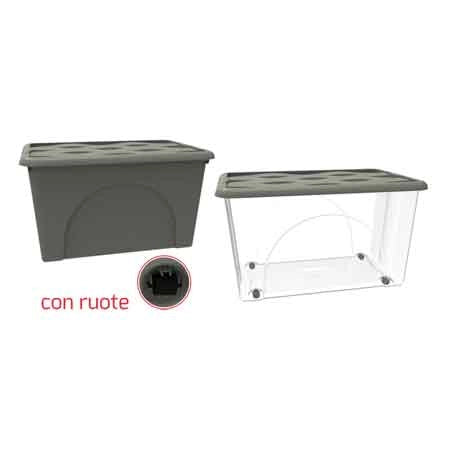 CONTENITORE  MULTIUSO 'STORAGE BOX' 60 lt, - Col. Trasparente/Grigio Talpa