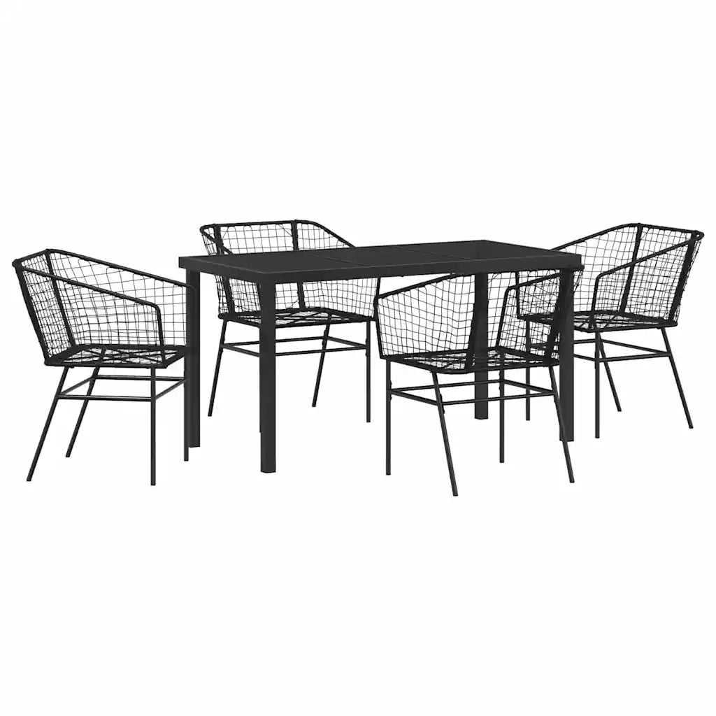 Set da Pranzo per Giardino 5 pcs Nero polyrattan