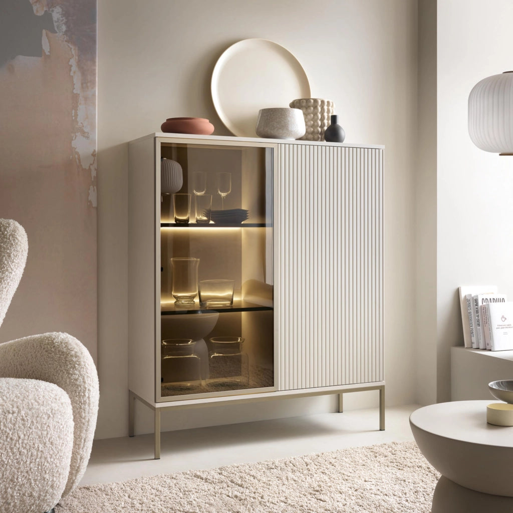 Komodee Laval WT104 - Vetrina con Illuminazione LED, Cashmere, Larghezza 104 cm, Altezza 126 cm, Profondit? 39 cm