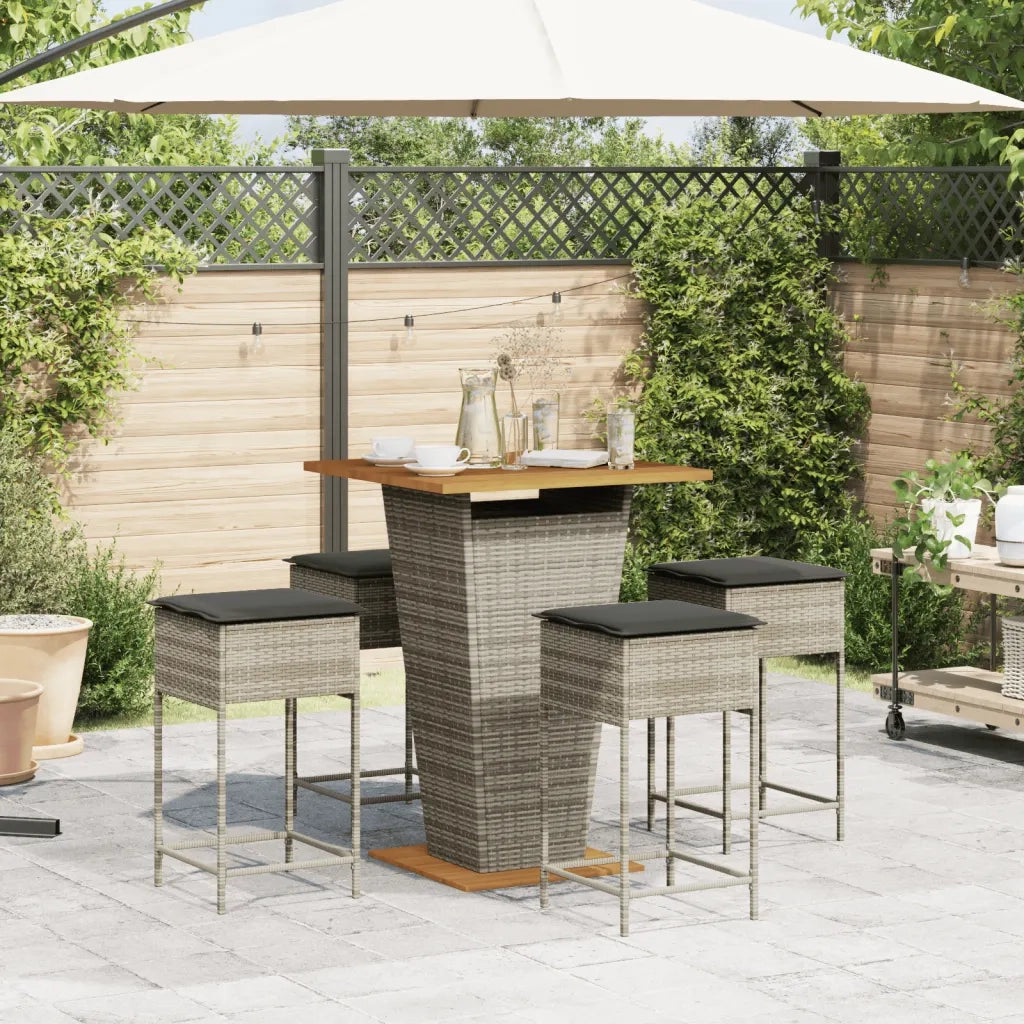 Set Bar da Giardino 5 pz con Cuscini in Polyrattan Grigio 3261483