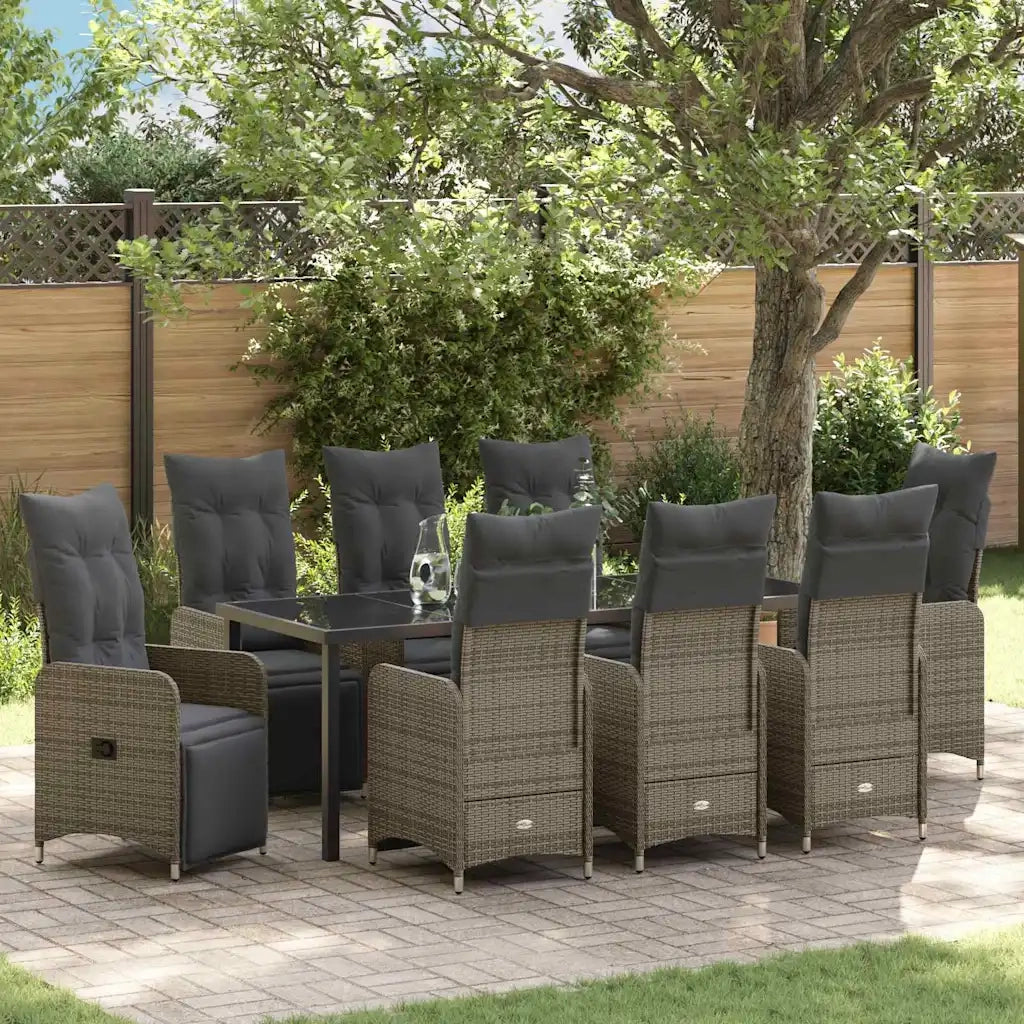 Set da Pranzo per Giardino con cuscino 9 pcs Beige polyrattan 3379687