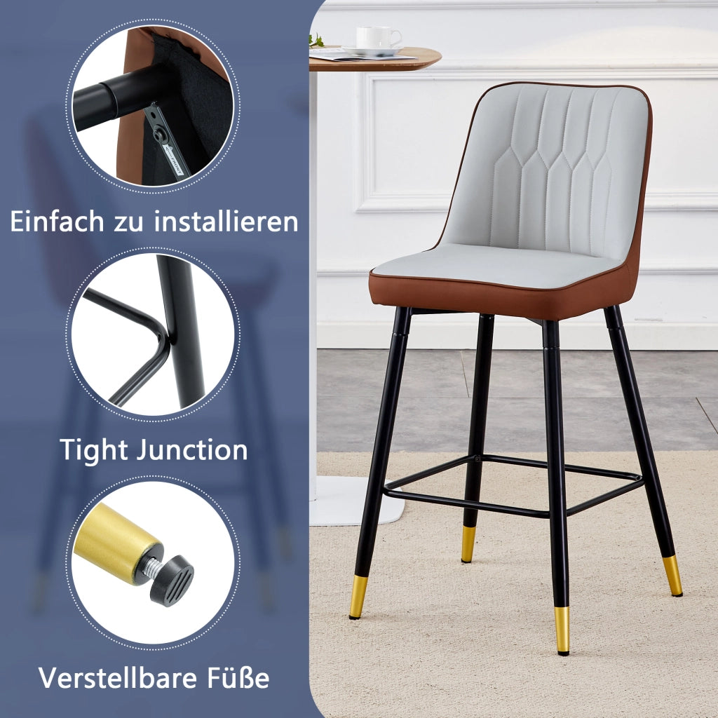 2er-Set sgabelli da bar - Zephmum- 100 cm- grigio chiaro/marrone- struttura in metallo nero