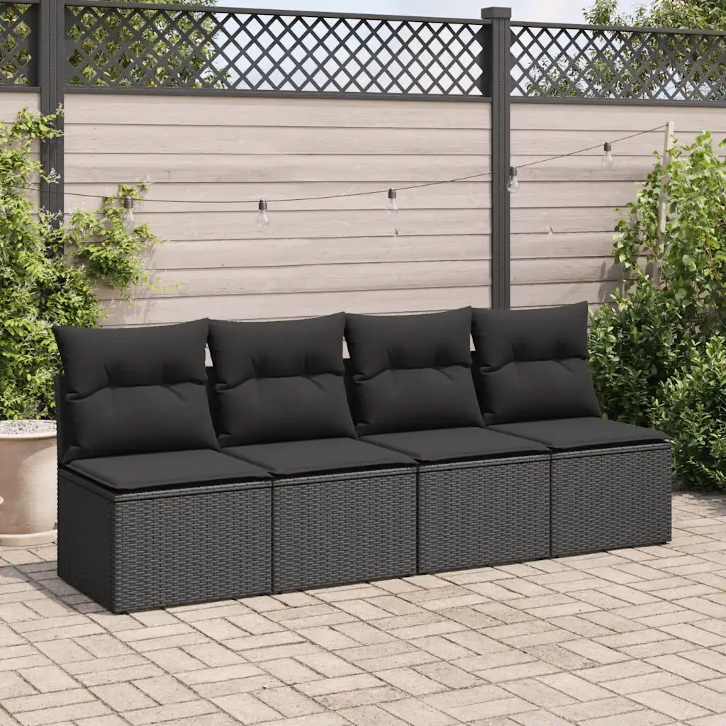 Set Divani da Giardino con Cuscini 2 pz | Set Salotto da Giardino Nero Polyrattan Acacia