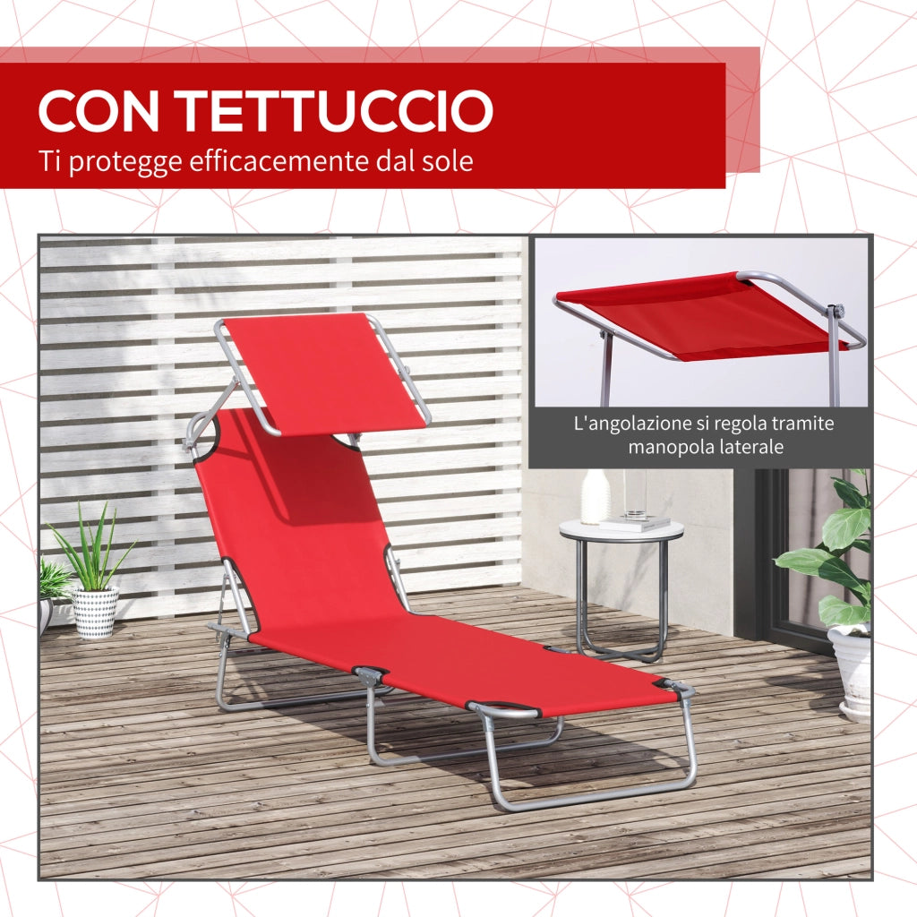 Sdraio Pieghevole da Giardino con Schienale Regolabile e Tettuccio ¨C Minimal ¨C Rosso