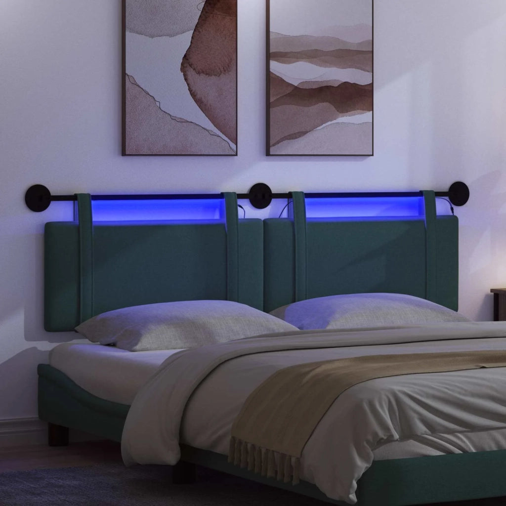 Testiera sospesa Con luce LED Verde Scuro Tessuto 3424002