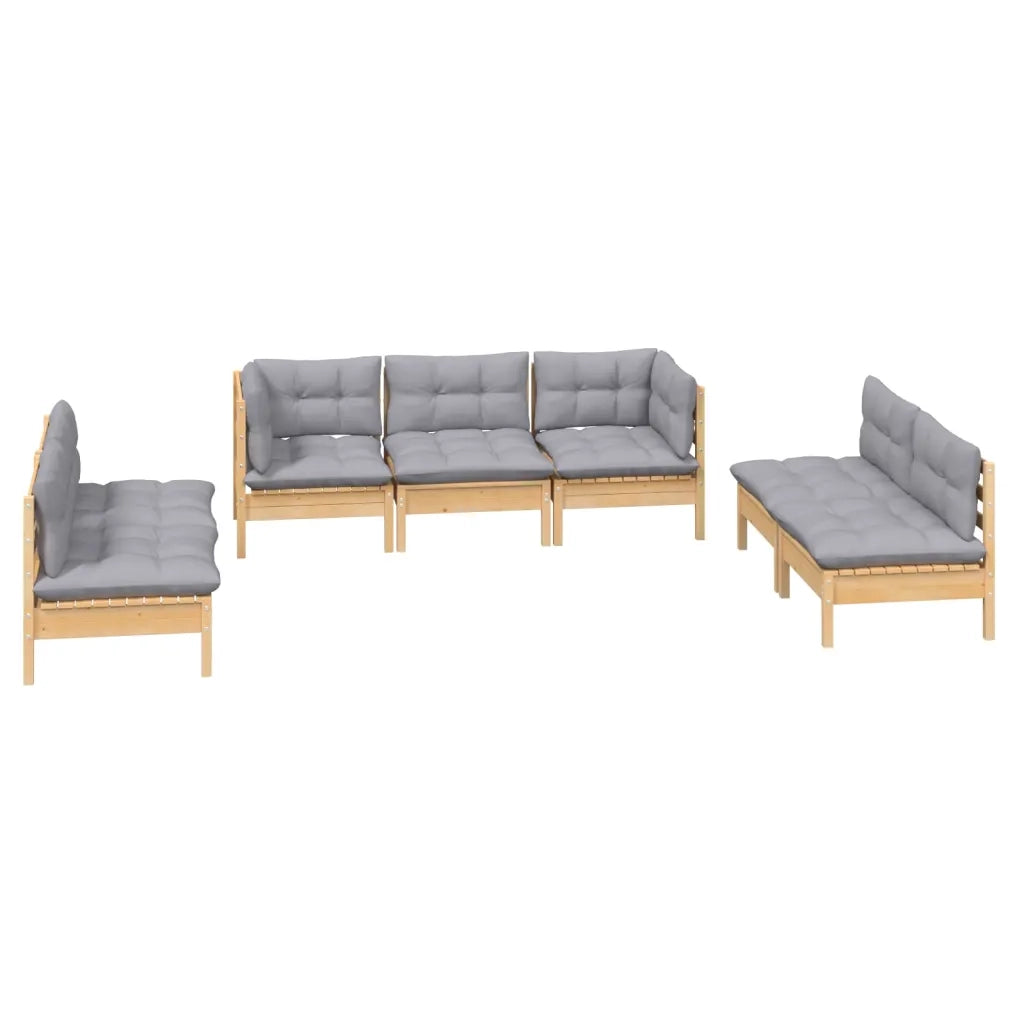 Set Divani da Giardino 7 pz con Cuscini Grigi Massello di Pino 3096219