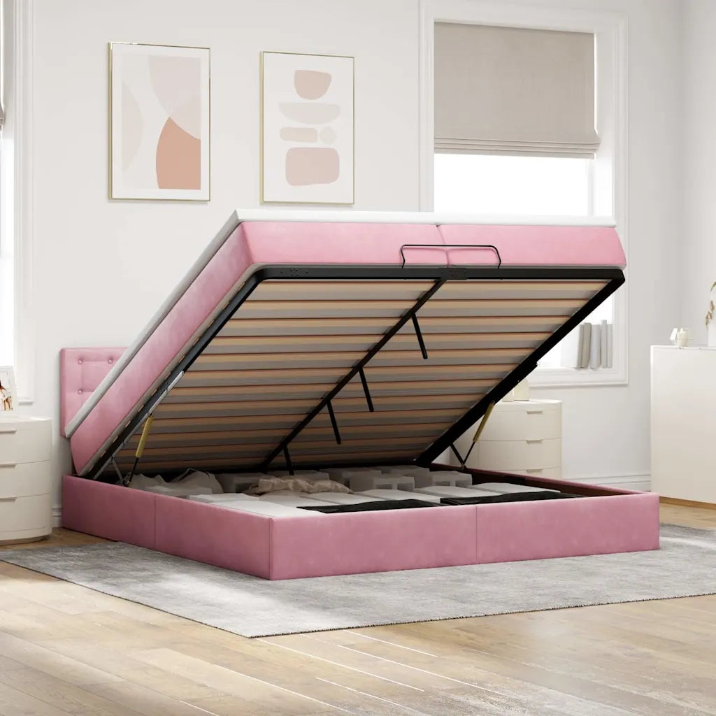 Struttura Letto Pouf con Materassi Rosa 200x200 cm Velluto 3312793