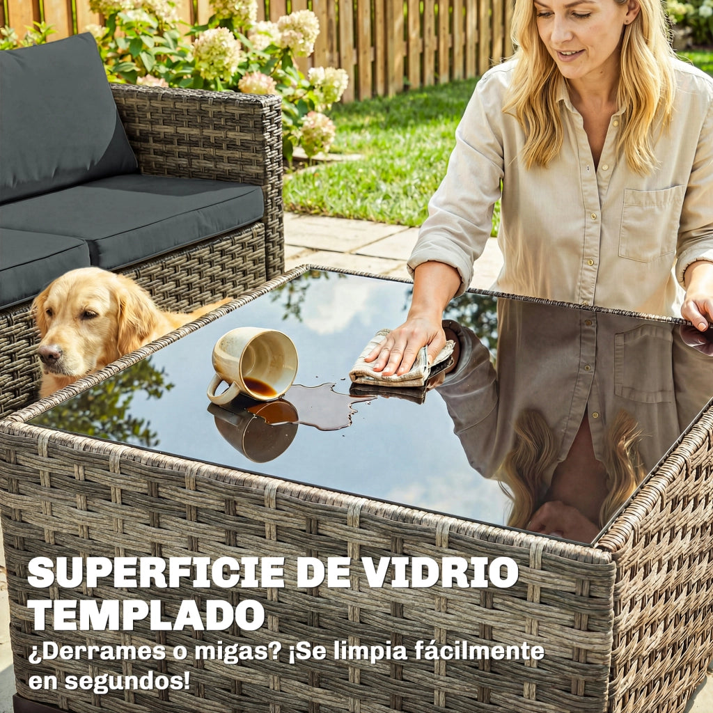 Set Giardino 5 Pezzi in Polyrattan con Cuscini ¨C Minimal ¨C Grigio