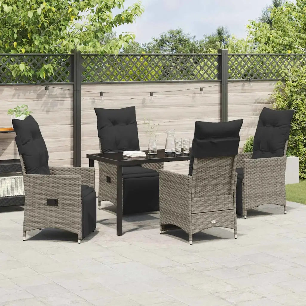 Set da Pranzo per Giardino con cuscino 5 pcs Grigio polyrattan 3379578