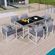 Set pranzo corda 6 persone: poltrone; tessuto sfoderabile lavabile; grigio/bianco