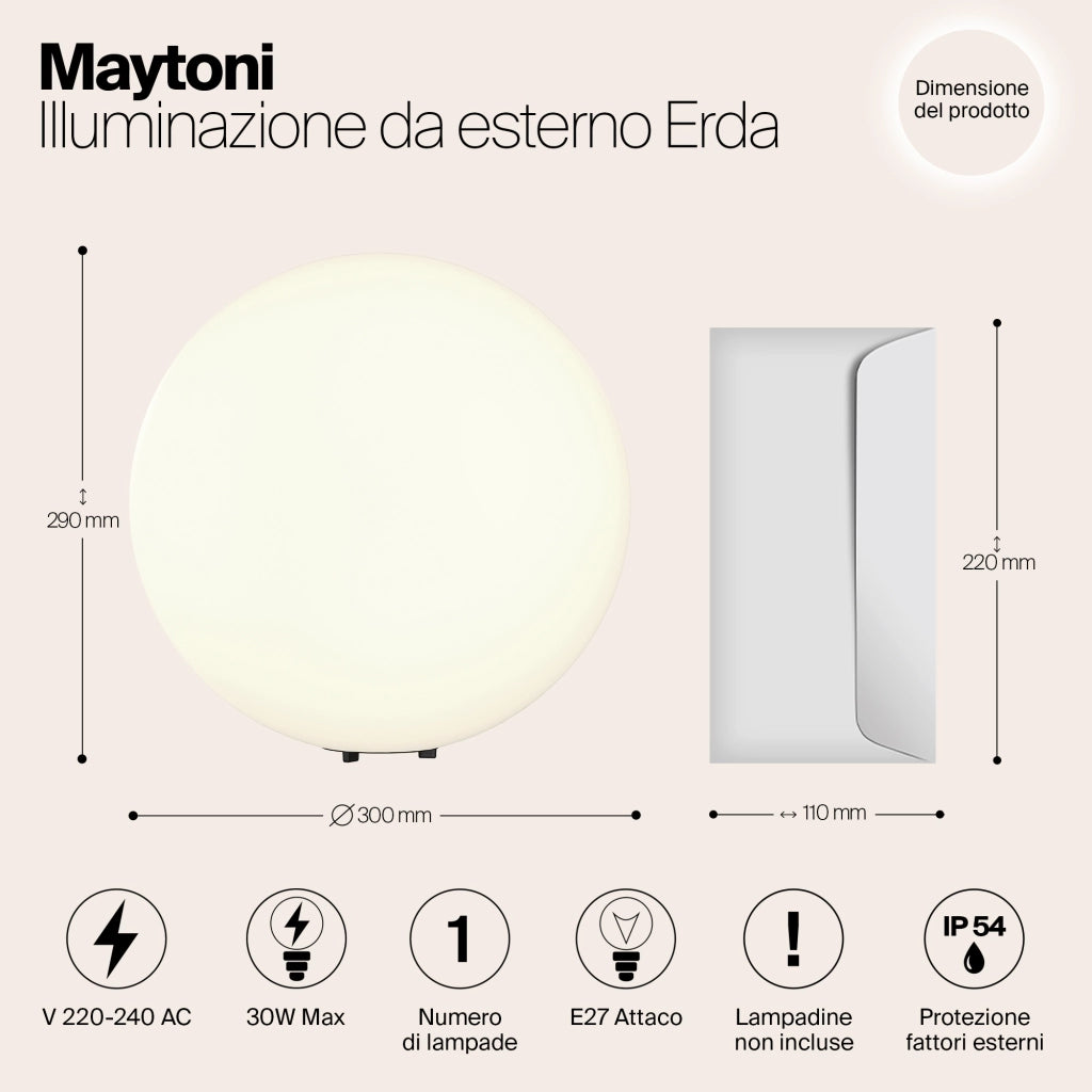 Maytoni Lampada da Terra Moderna Erda 1 luce E27 IP54 bianco plastica