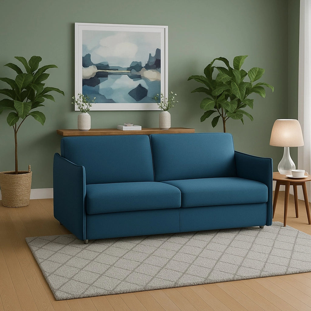 Severo, Divano Fisso 3 Posti Sfoderabile Made in Italy, 200x95 cm blu