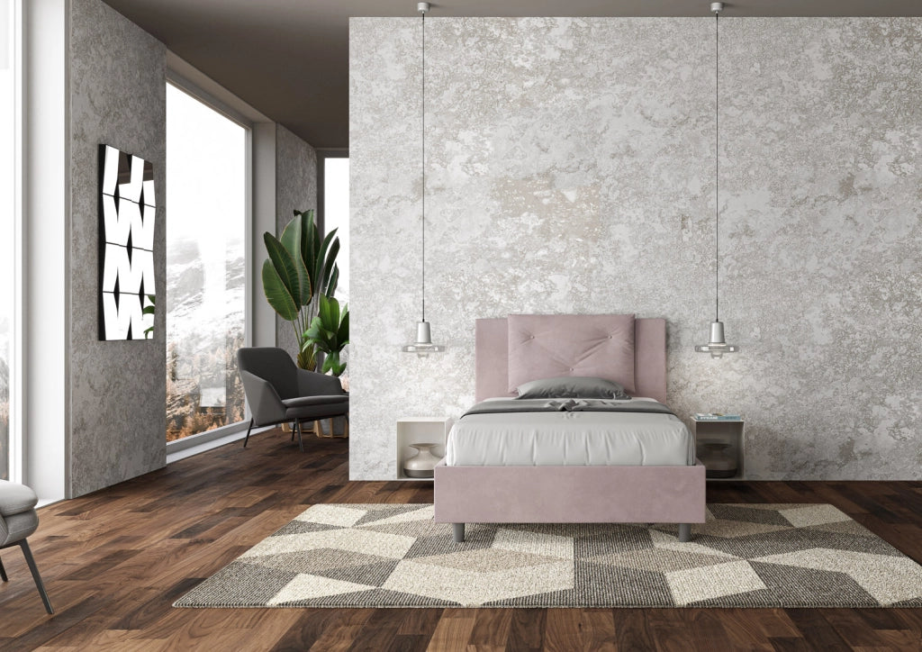 BS COM Letto singolo senza rete imbottito 100x210 microfibra glicine