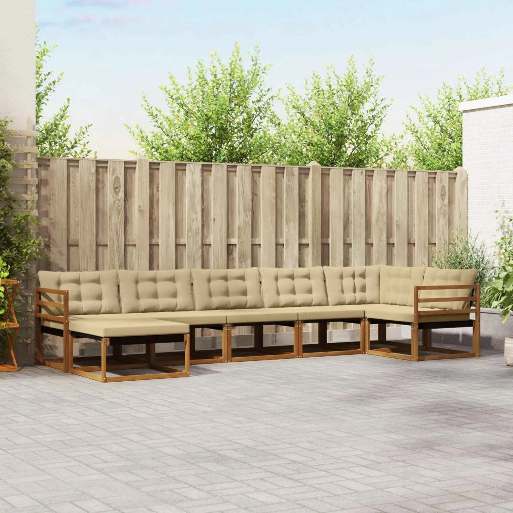 Set di divani da esterno con cuscino 7 pcs Naturale e Beige 3369664