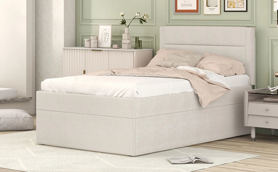 letto imbottito legno massello+mdf beige 90 x 200 cm