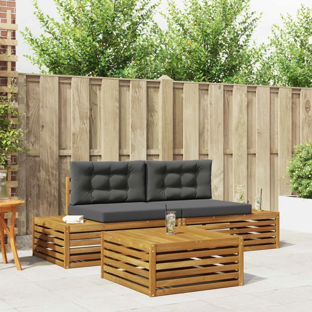 Set di divani da esterno-Sofa da giardino 3 Pezzo Naturale e Antracite