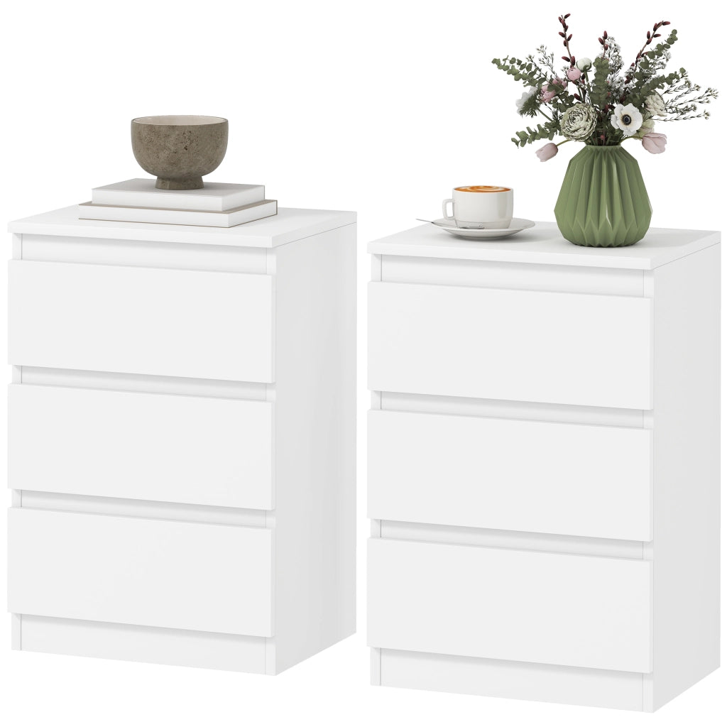 Comodino Set 2 Pezzi ¨C Xylo ¨C 3 Cassetti Bianco Legno
