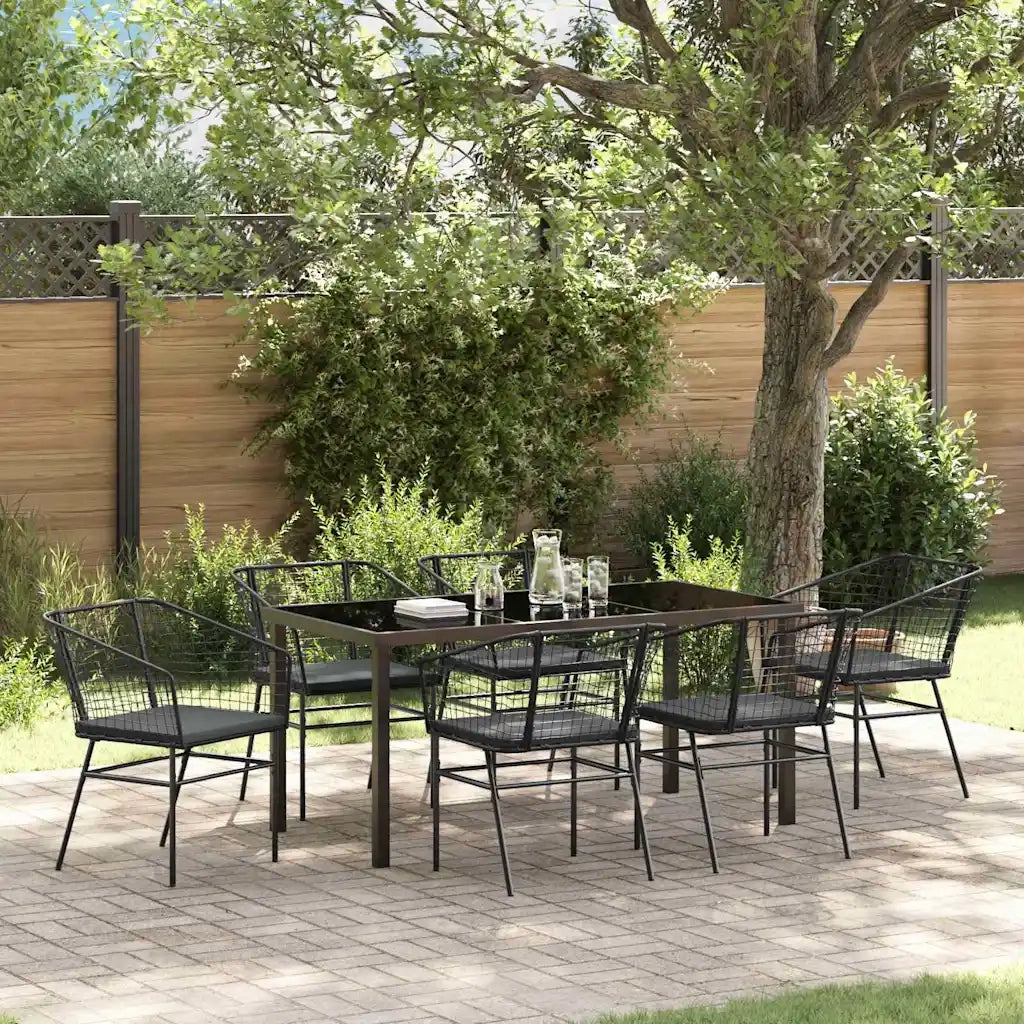 Set da Pranzo per Giardino 7 pcs Nero polyrattan