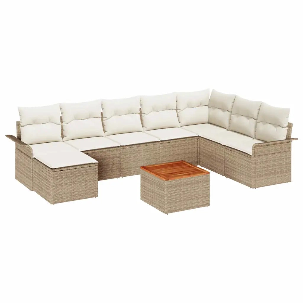 Set Divano da Giardino con cuscino 9 pcs Beige polyrattan 3347365