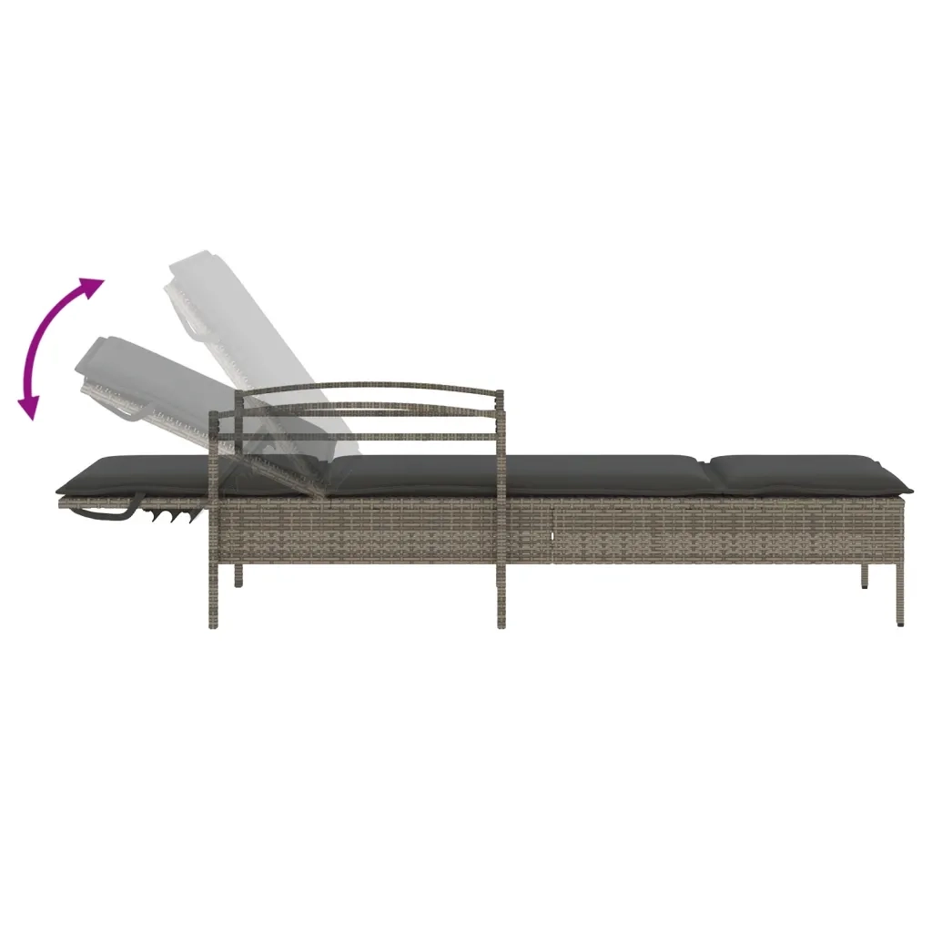 Lettino Prendisole con Cuscino Grigio 63x200x81 cm Polyrattan 368301