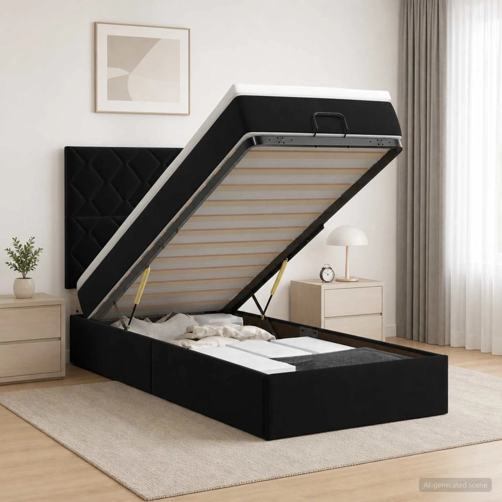 Letto Ottomano con Materasso e LED Nero 100 x 200 cm Velluto 3458357