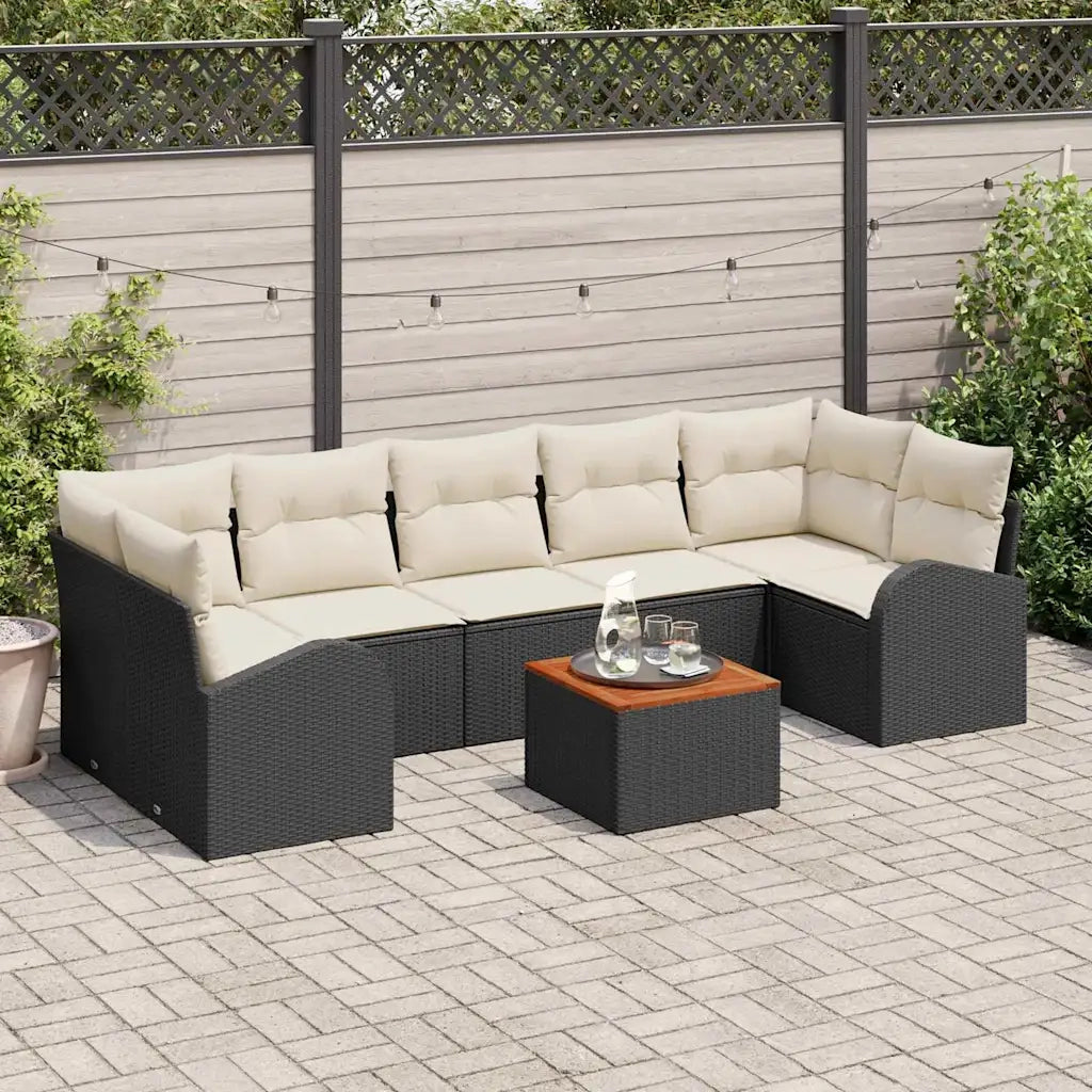 Set Divano da Giardino con cuscino 8 pcs Nero polyrattan