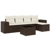 Set Divano da Giardino 6 pz | Set Salotto da Giardino con Cuscini Marrone in Polyrattan