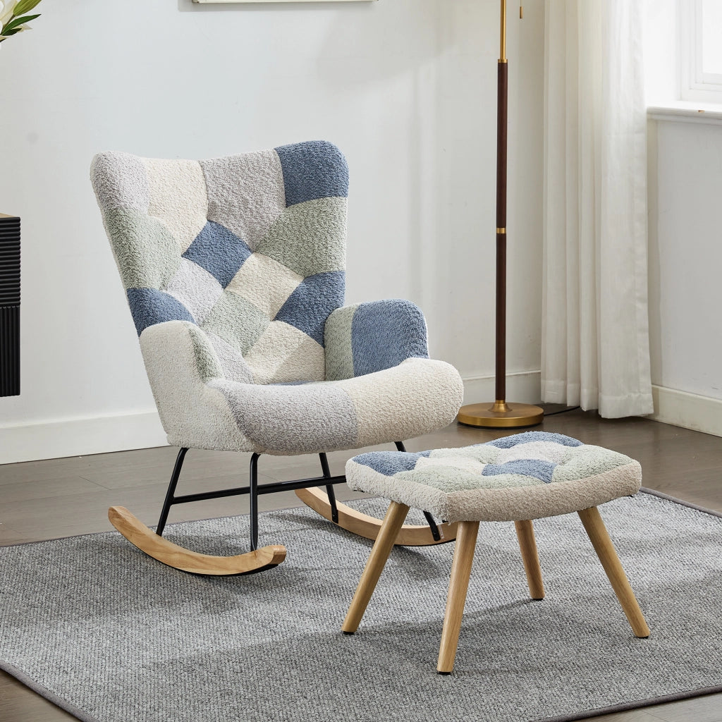 SEDIA A DONDOLO con poggiapiedi 122x68x91 cm Beige e Blu