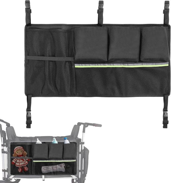Cestino per Bambino con Alta Capacità 72x34cm per Zaino per Bambino con Strisce Riflettenti - Nero - Compreso il Supporto per WONDERFOLD