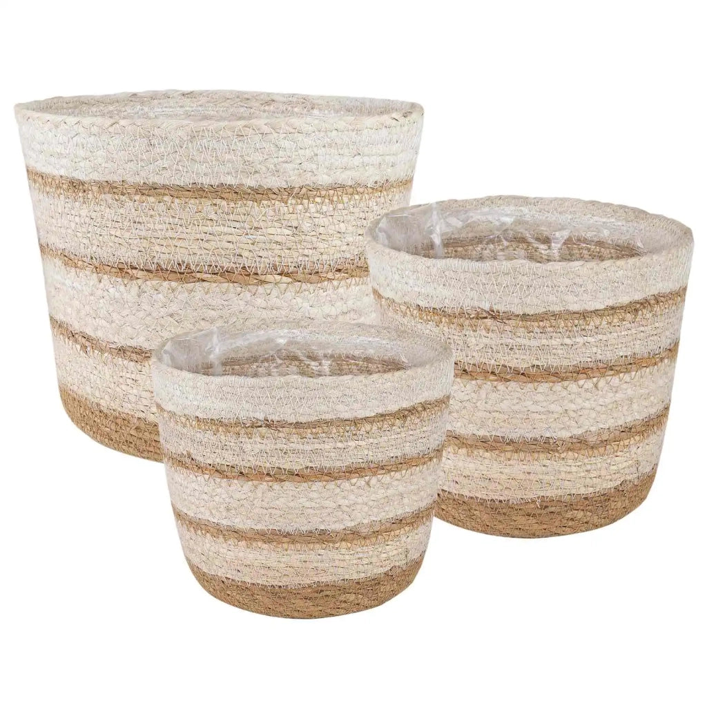 Cesti per piante in erba marina 3 pz Naturale, Bianco e Beige CFW2767923