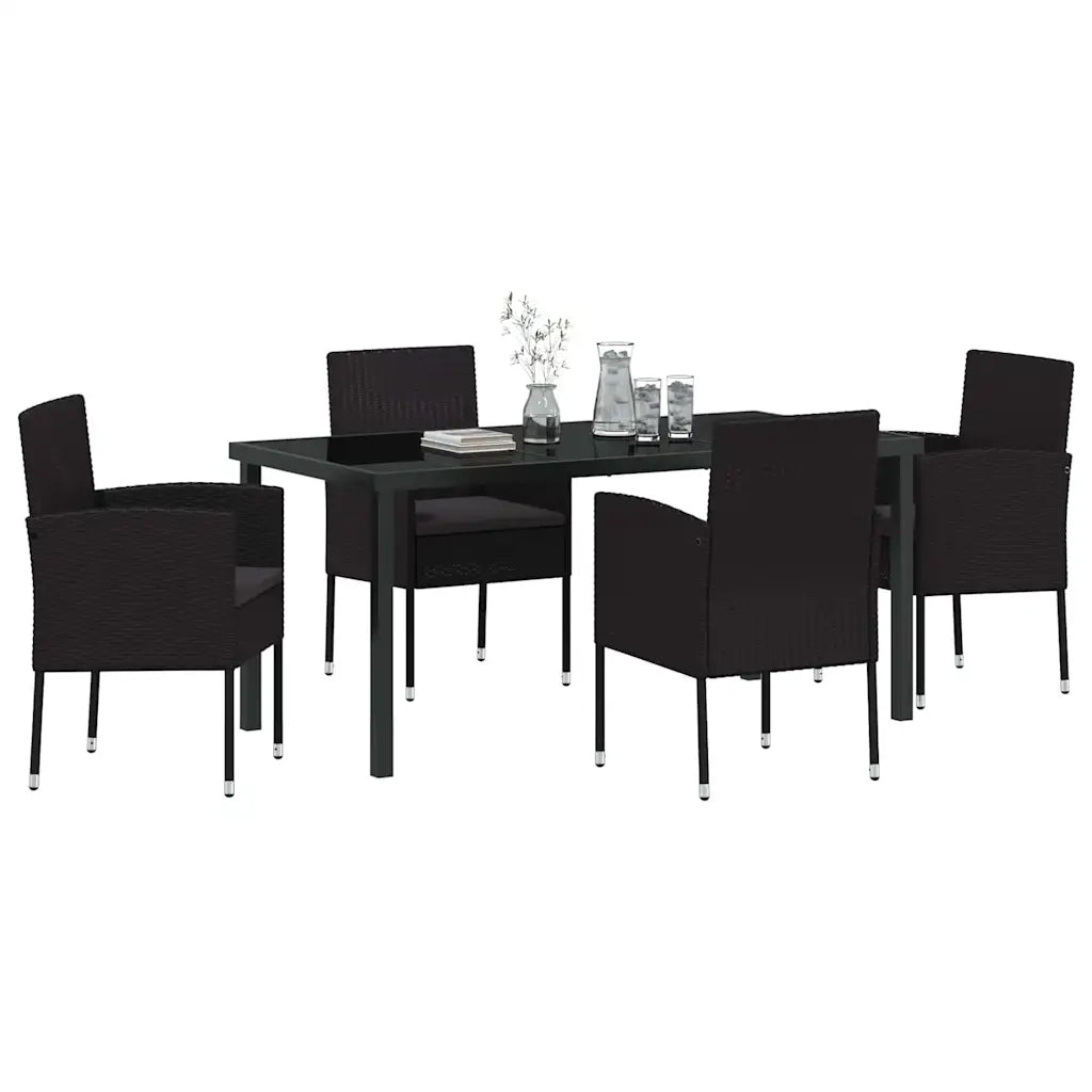 Set da Pranzo per Giardino con cuscino 5 pcs Nero polyrattan